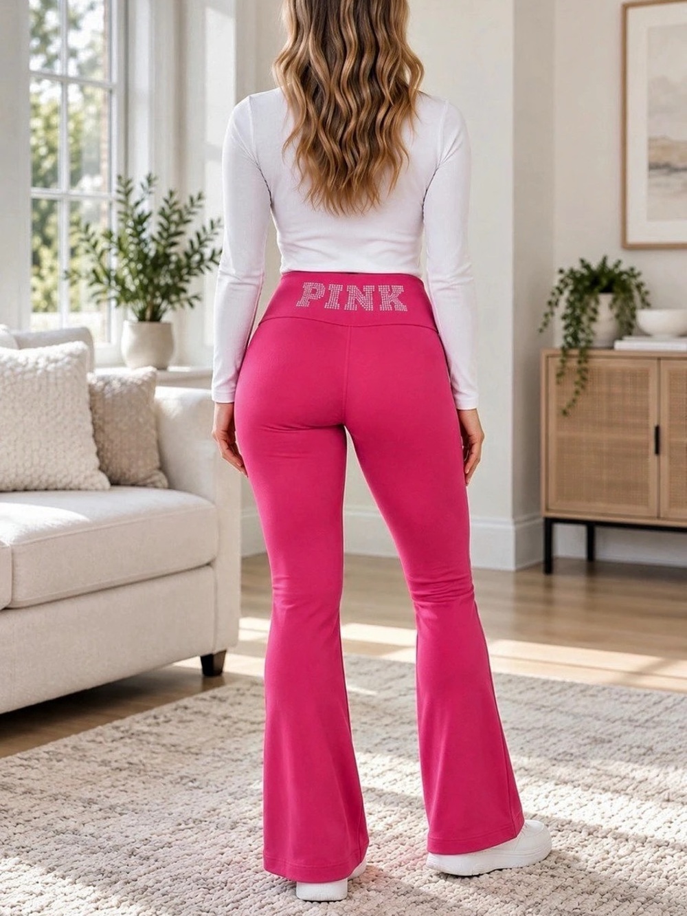 PINK Rhinestone Waistband Leggings Size Medium NWT